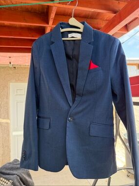 Classic kids's Navy Blazer with Red Pocket Square